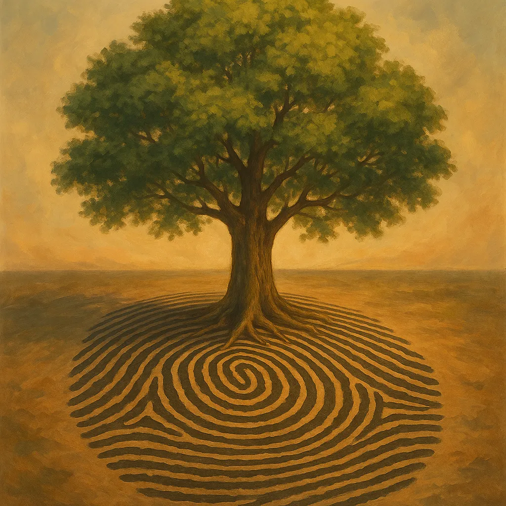 big-five-personality-traits-foundation A tree growing from a fingerprint, symbolizing how the Big Five personality traits form the foundation for personal growth