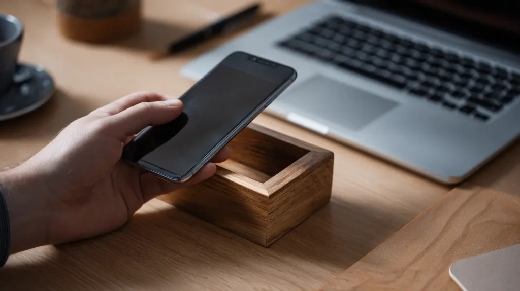 A person changing their environment by putting their phone away to beat procrastination and improve focus.