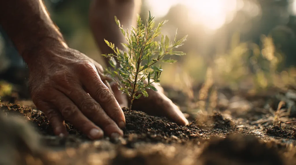 A person planting a tree, a meaningful example of a contribution and legacy goal