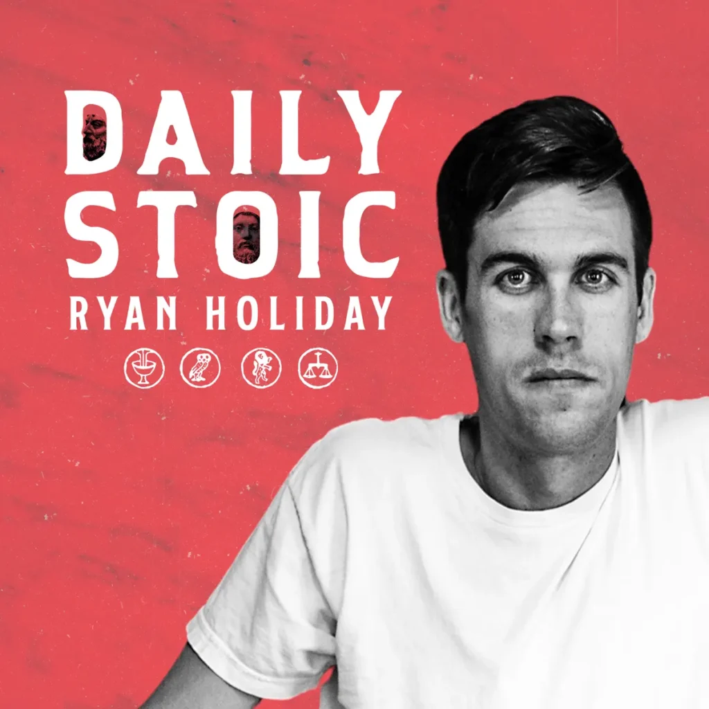 The logo for The Daily Stoic, a podcast for daily wisdom on resilience and peace.