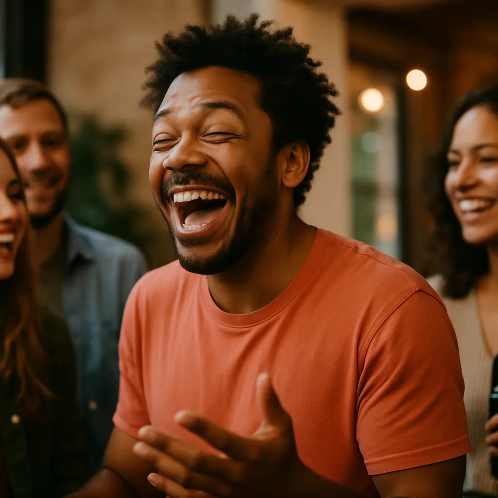 An outgoing person energized by social interaction, an example of the Extraversion personality trait