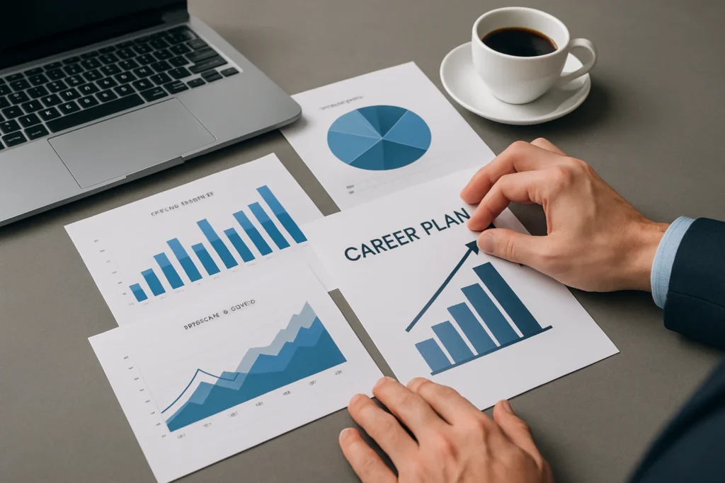 A person planning their professional growth, an essential part of financial and career development