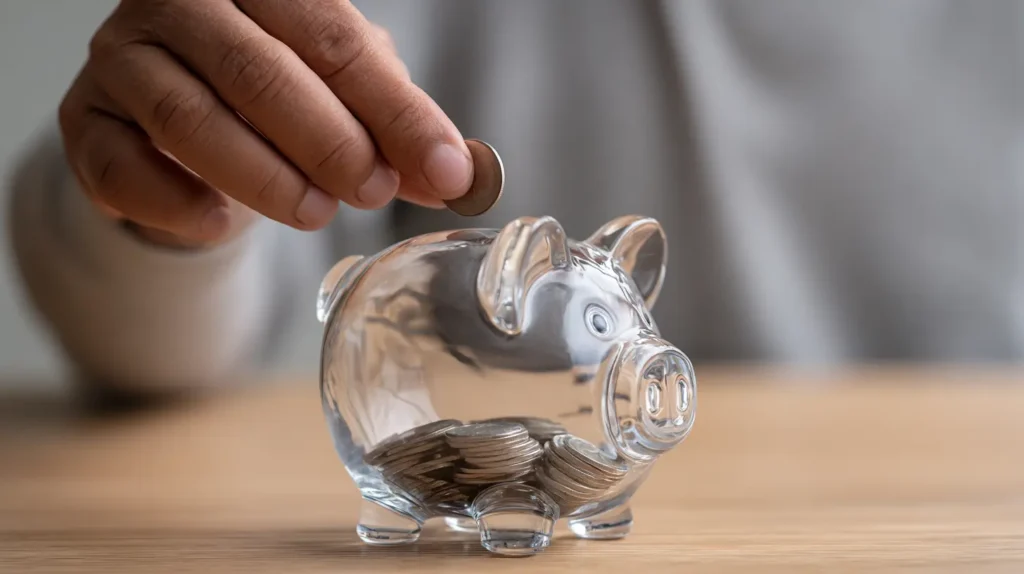 A person saving money in a piggy bank, an example of a smart financial goal