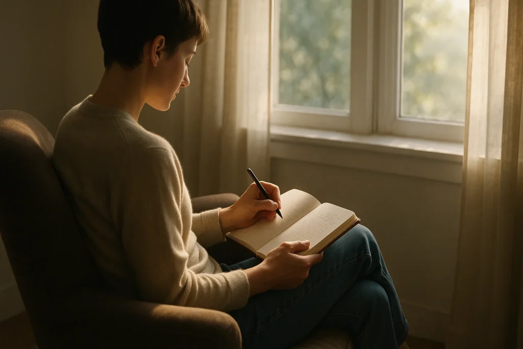 A person writing in a journal, a practical way to improve your inner world and personality