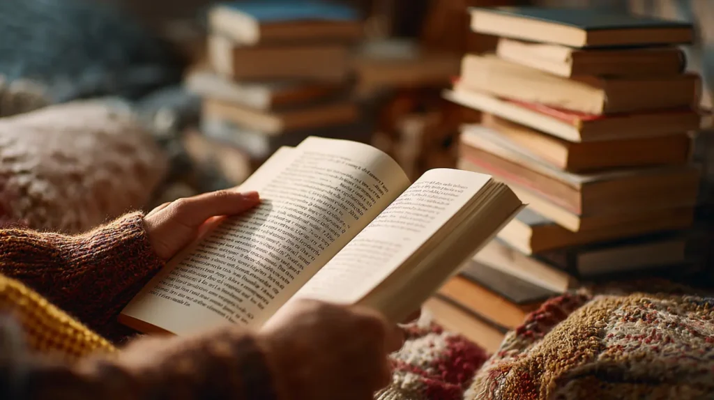 A person reading and learning from books, a key example of a personal growth goal