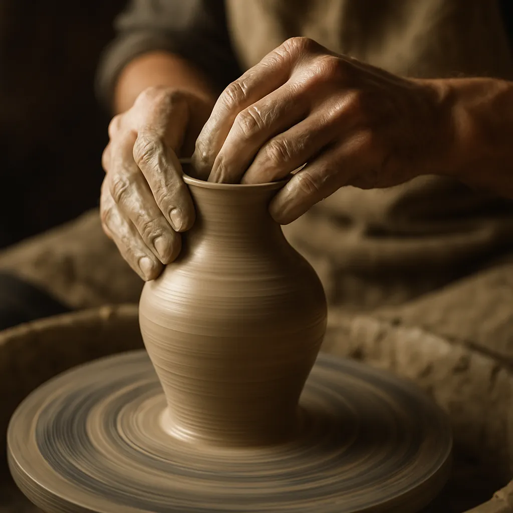 A potter's hands shaping clay, a metaphor for personality plasticity and the ability to change and grow.