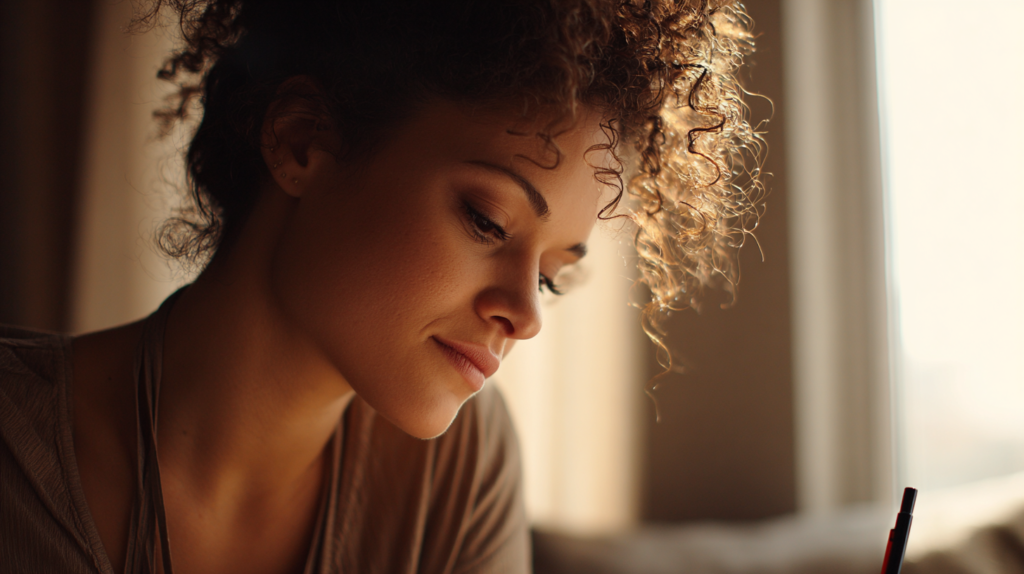 A person practicing self-awareness by writing in a journal, building authentic confidence through introspection