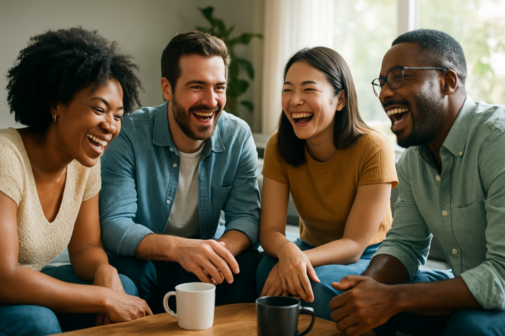 A group of friends laughing together, demonstrating the importance of social and emotional development for building healthy relationships