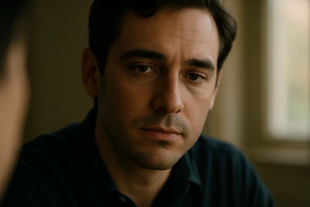 A person using strategic silence as an active listening technique to thoughtfully consider the speaker's message