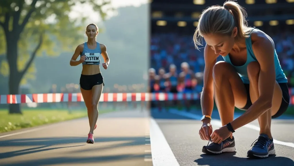 A comparison of System Goals (daily habits) versus Outcome Goals (the final result), a key concept in personal development.