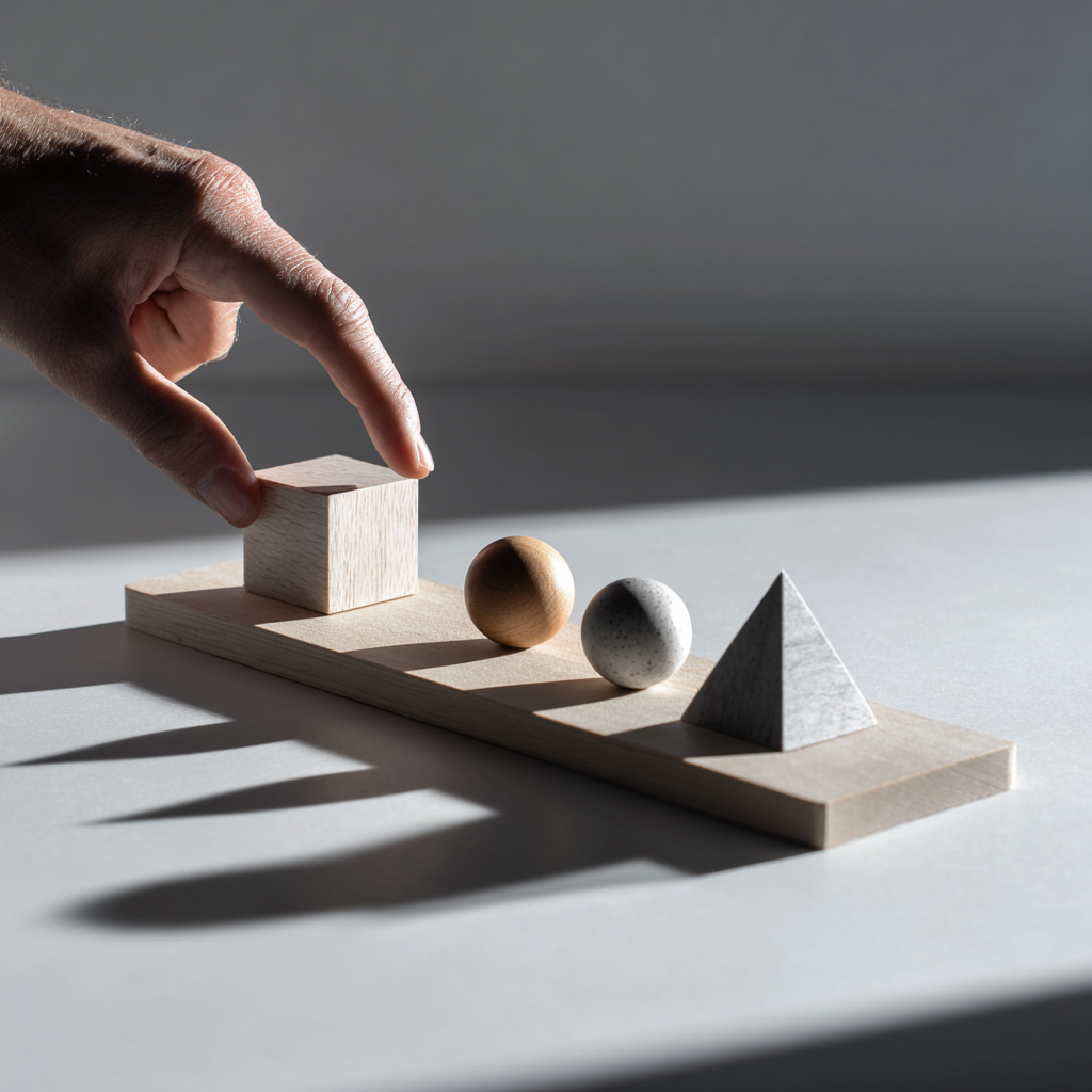 A person strategically organizing different blocks, symbolizing the use of task prioritization techniques to create order and clarity.