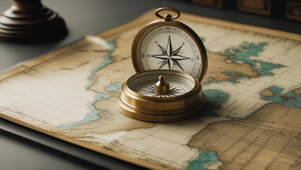 A compass on a map, symbolizing how a Personal Development Plan (PDP) provides clear direction for personal growth