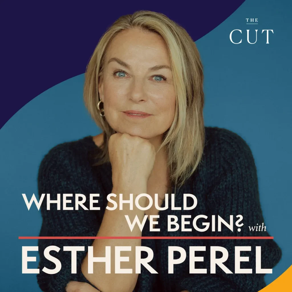 The logo for Where Should We Begin?, a unique relationship podcast with Esther Perel