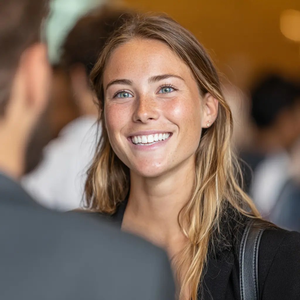 A student networking with a recruiter at a career fair, an action from a successful career development plan for students.