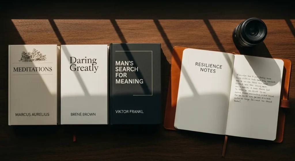 A curated collection of the best books on emotional resilience, including Man's Search for Meaning and Grit, arranged for study.