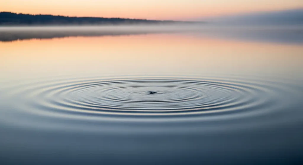 A calm lake with controlled ripples, representing the concept of stoicism as a synonym for emotional resilience.