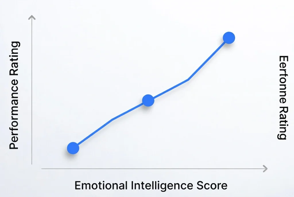 Chart showing the positive correlation between high Emotional Intelligence scores and workplace performance ratings.