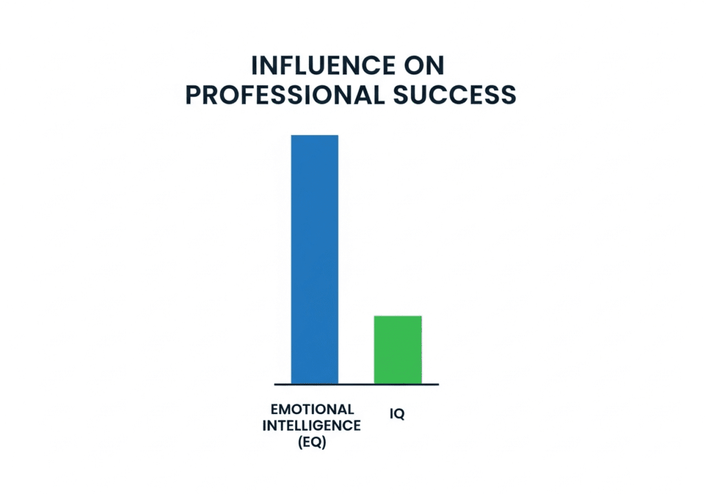 chart-comparison-ei-vs-iq Bar chart comparing the influence of IQ and Emotional Intelligence on professional success.