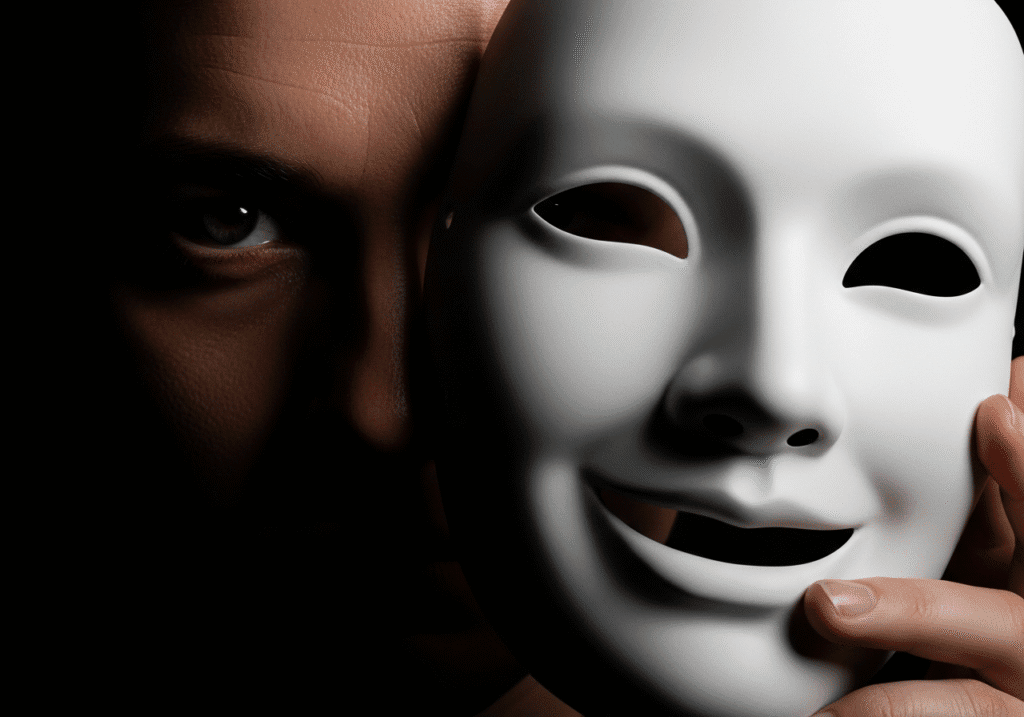 dark-side-ei-manipulation Illustration of a social mask to represent the use of Emotional Intelligence for manipulation.