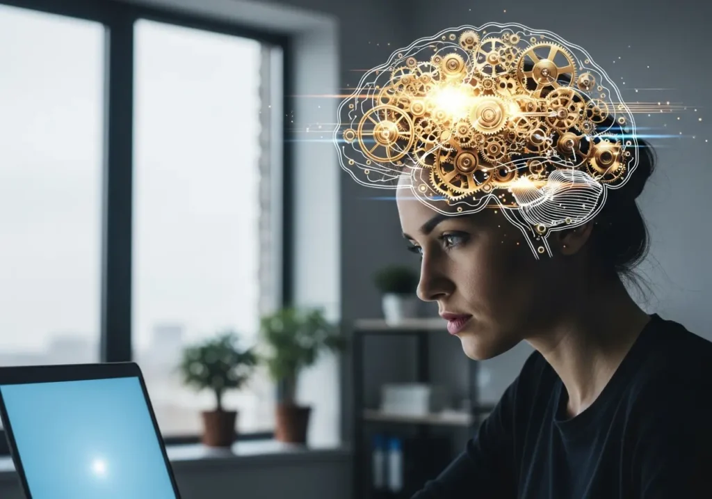 A person thoughtfully considering a question on a free emotional intelligence test to assess their skills.